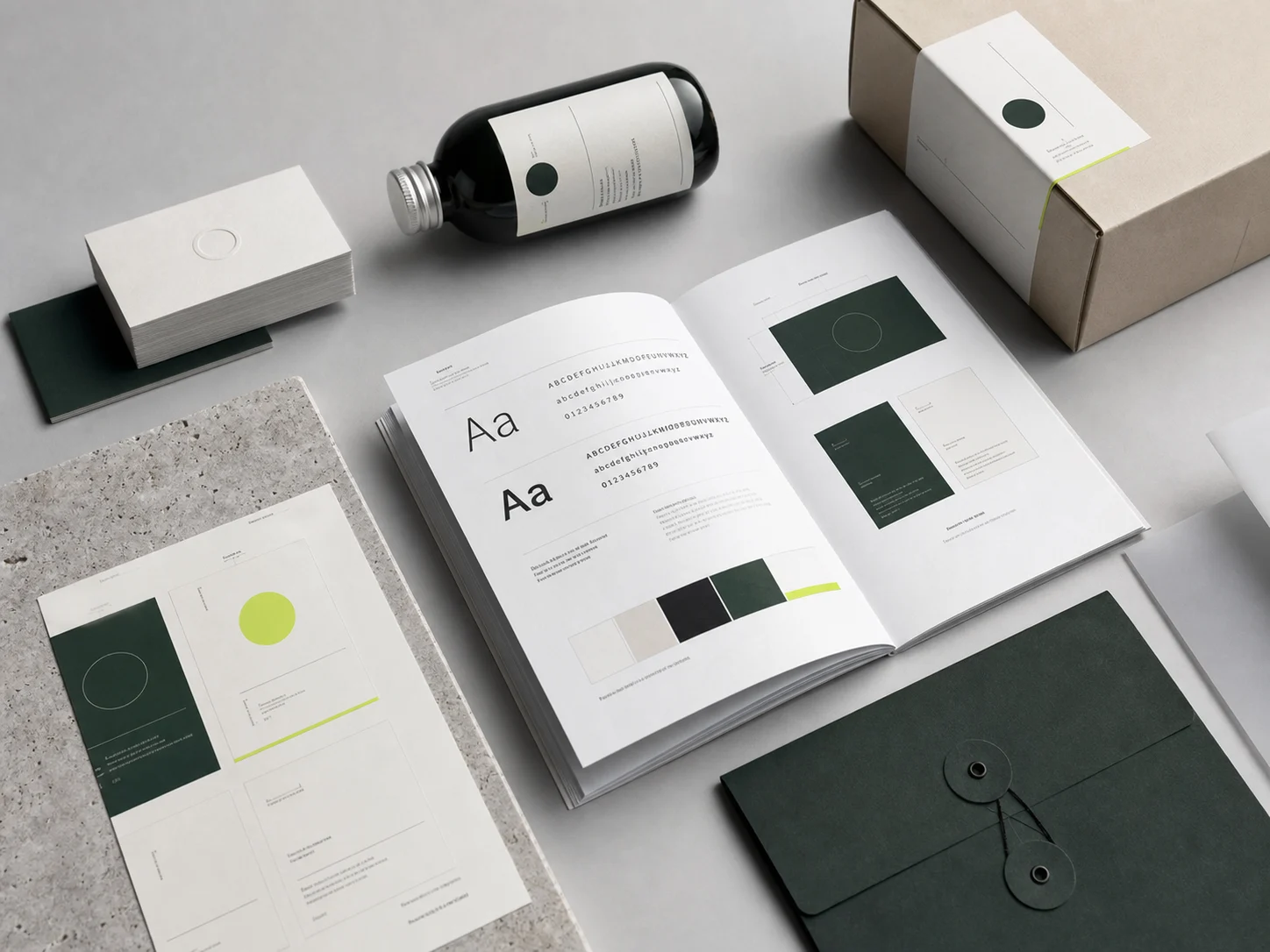 A considered collection of brand identity materials and print samples